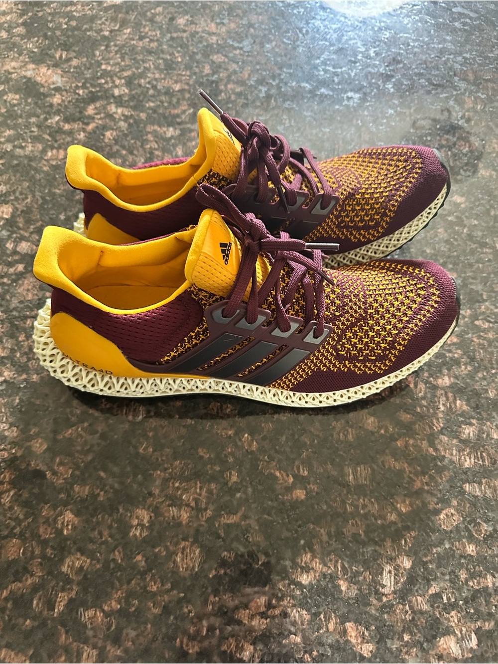 adidas men’s Maroon and Yellow rare shoes
